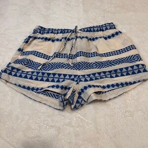 Aerie Cream Blue‎ Geometric Pattern Drawstring Waist Shorts Size Medium NWOT